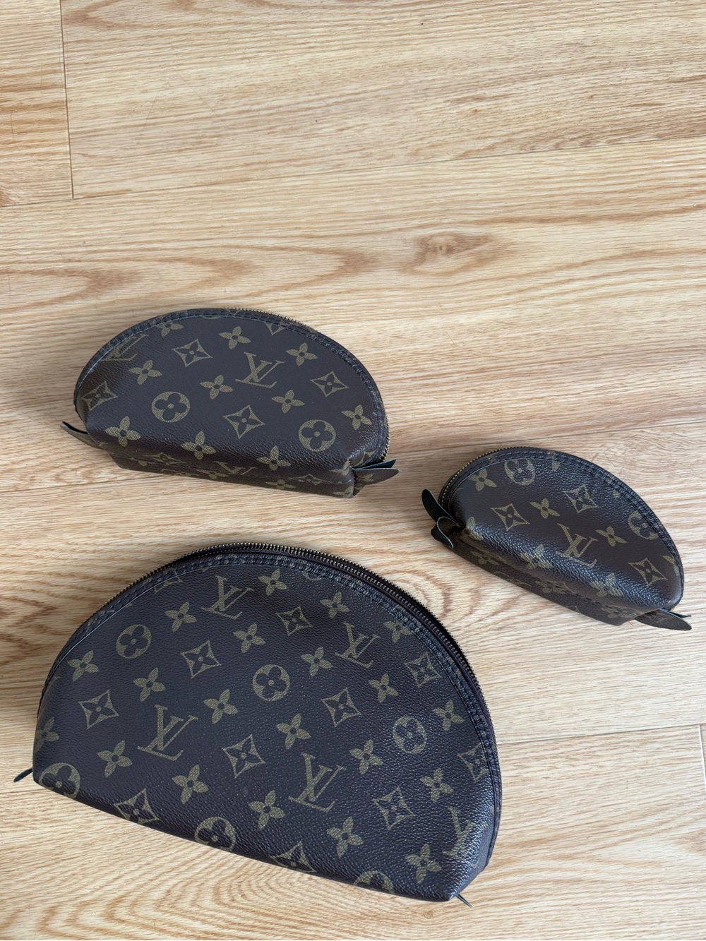 Brown Monogram Semi-Circle Cosmetic Pouch Trio unbranded fashion